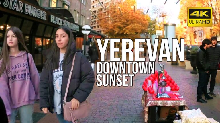 Yerevan Downtown Sunset, Walking Tour, November 2021, Armenia. 4K 60 fps