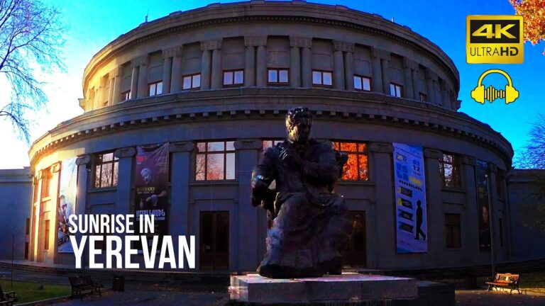 Sunrise in Yerevan, Armenia. Walking Tour 4K 60fps with Binaural Sound.