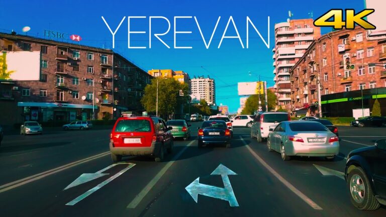 Driving tour in Yerevan at evening to Kasakh village, Armenia. 4K 60fps