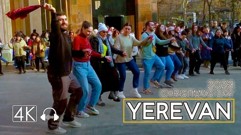 Yerevan Christmas Day, Walking Tour, Armenia, Jan 06, 2023. 4K 60 fps