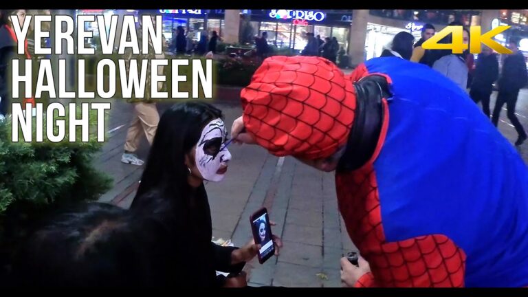 Yerevan In Halloween Night, October 31, 2021, Armenia. 4K 60fps