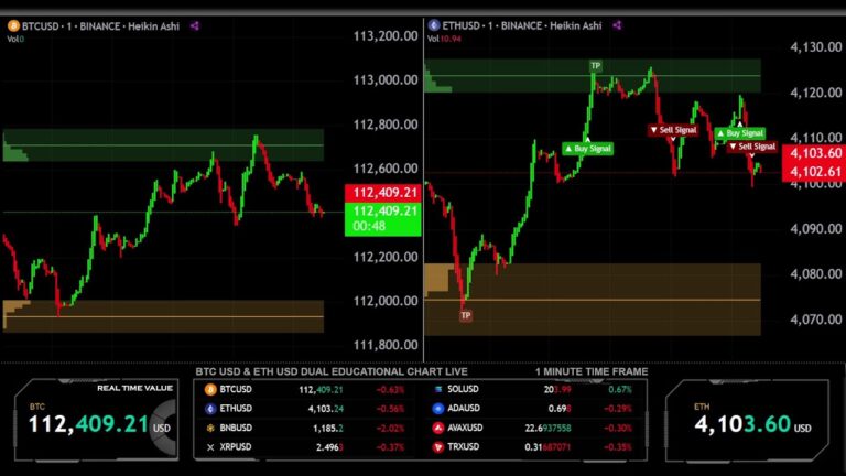 LIVE 🟠 BITCOIN BTC ( M1 ) & 🔵 ETHEREUM ETH ( M1 ) Educational Chart