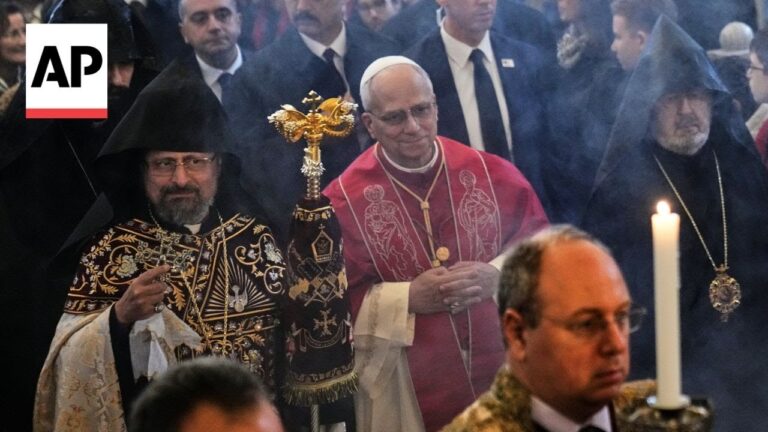 Pope Leo XIV prays at Armenian cathedral in Istanbul